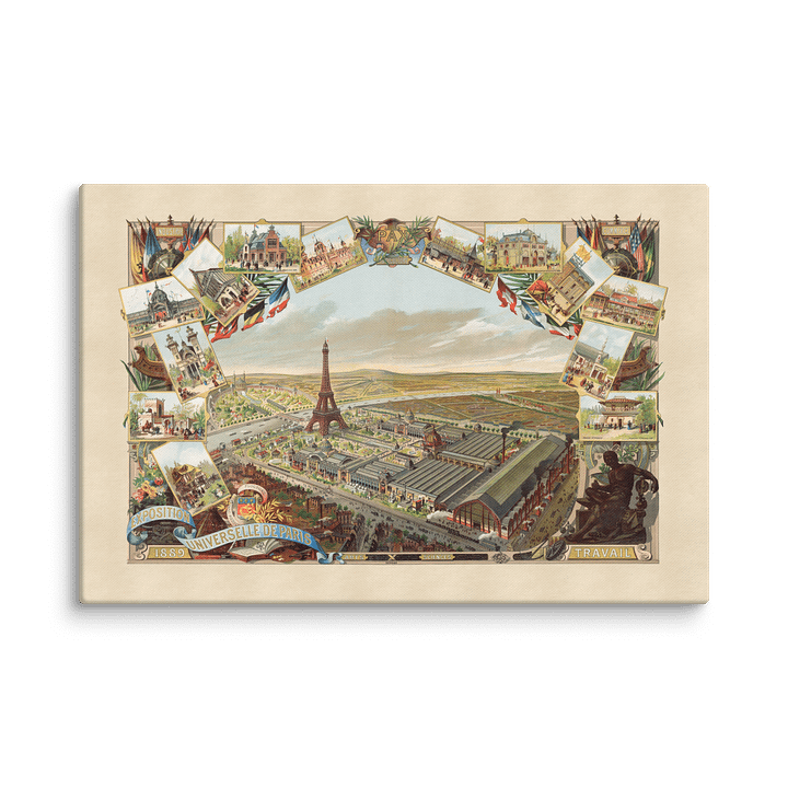 Paris 1889 Canvas Print – Hand-Drawn Historic City Map Reproduction product image (1)