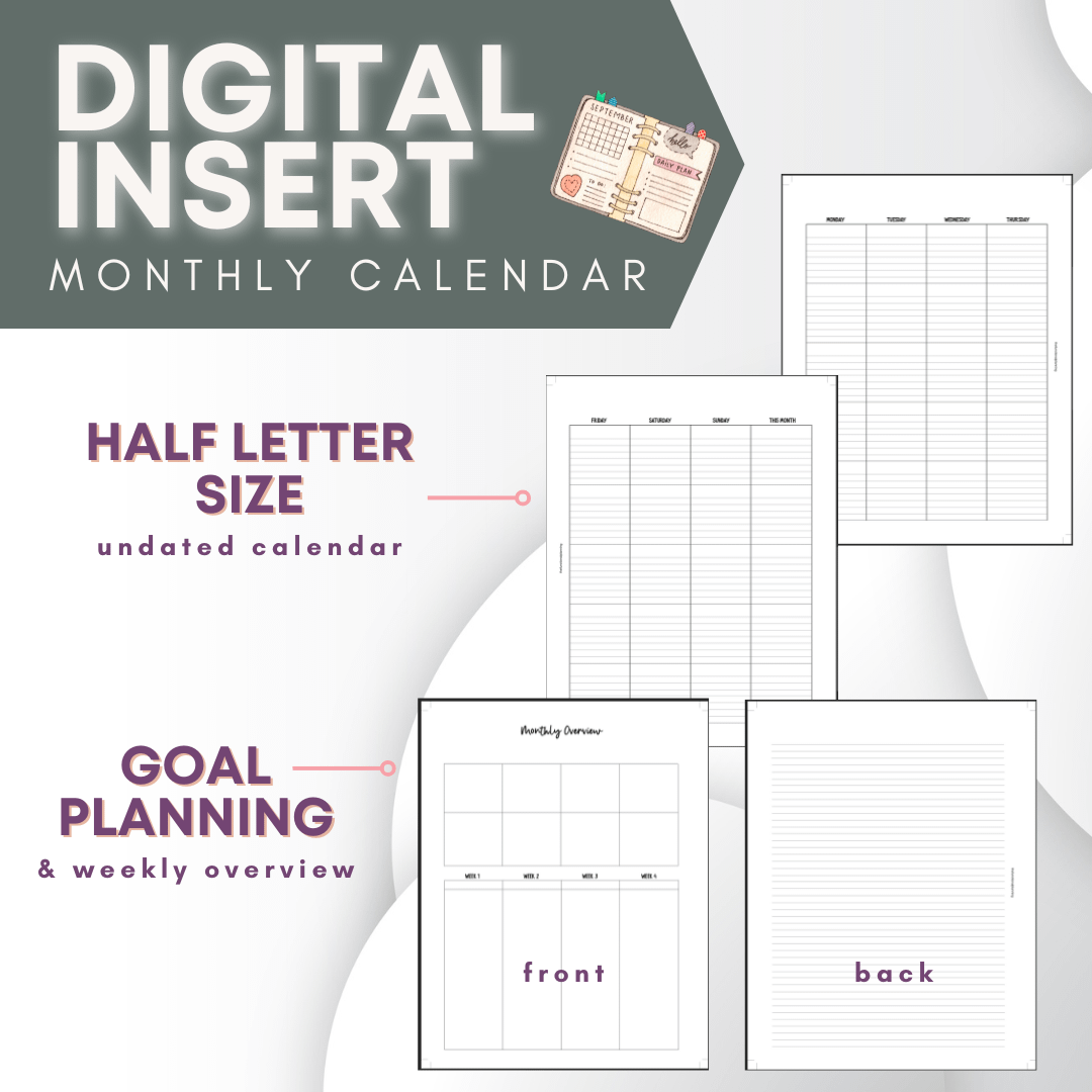 Undated Monthly Calendar - Half Letter size product image (4)