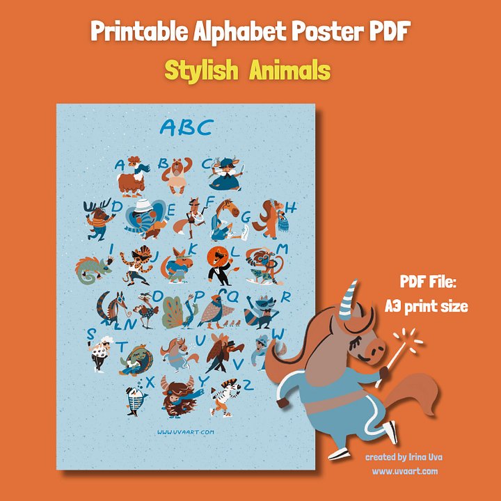 Printable Alphabet Poster - Stylish Animals - PDF product image (1)
