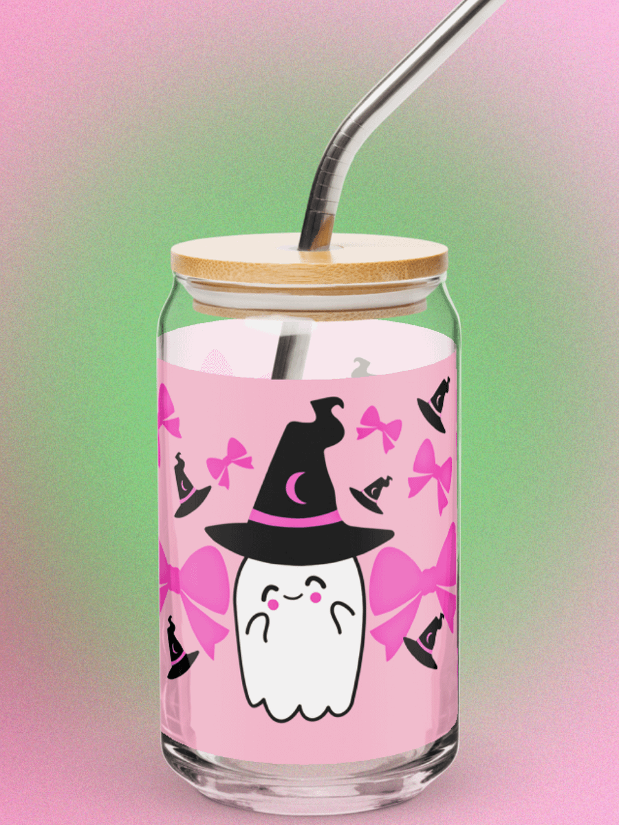 Coquette Spooky Pink Ghost Glass Tumbler product image (1)