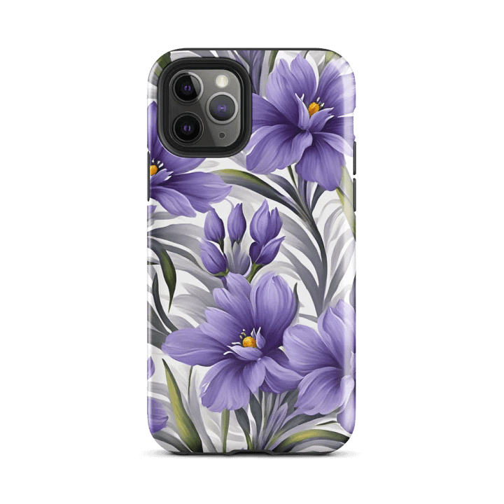 Tough Phone Case for iPhone® - Purple Flowers on a White Background product image (2)
