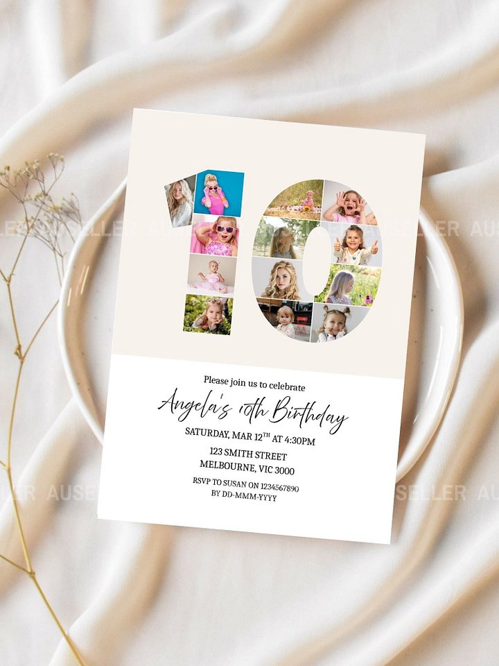 10th Birthday Photo Collage Editable Invitation Template product image (2)