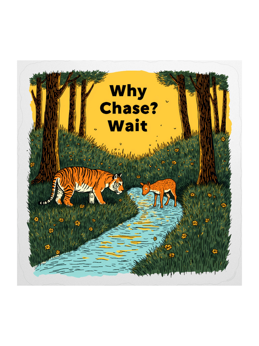 Why Chase? Wait - Tiger and Deer Forest Scene Design Sticker product image (1)