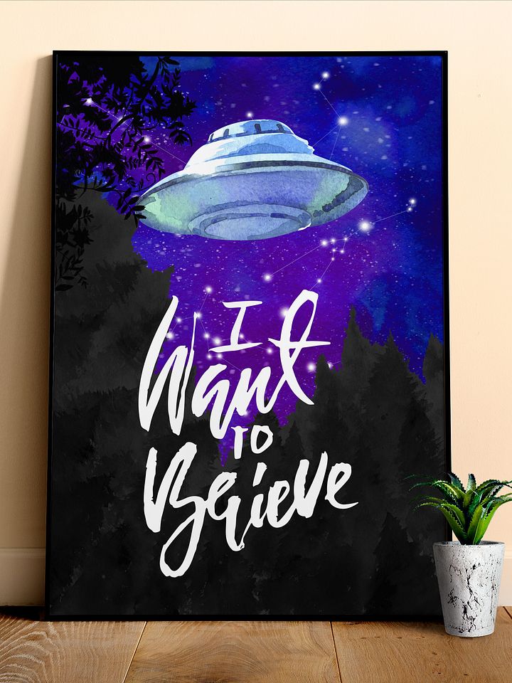 I want to believe / X-Files poster. Watercolor version — sci-fi poster, movie poster, space art print product image (1)