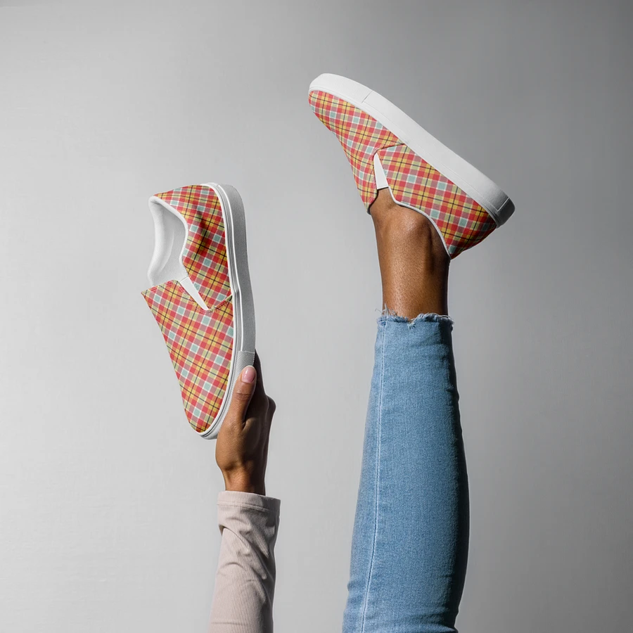 Coral Pink, Yellow, and Mint Green Plaid Women's Slip-On Shoes product image (8)