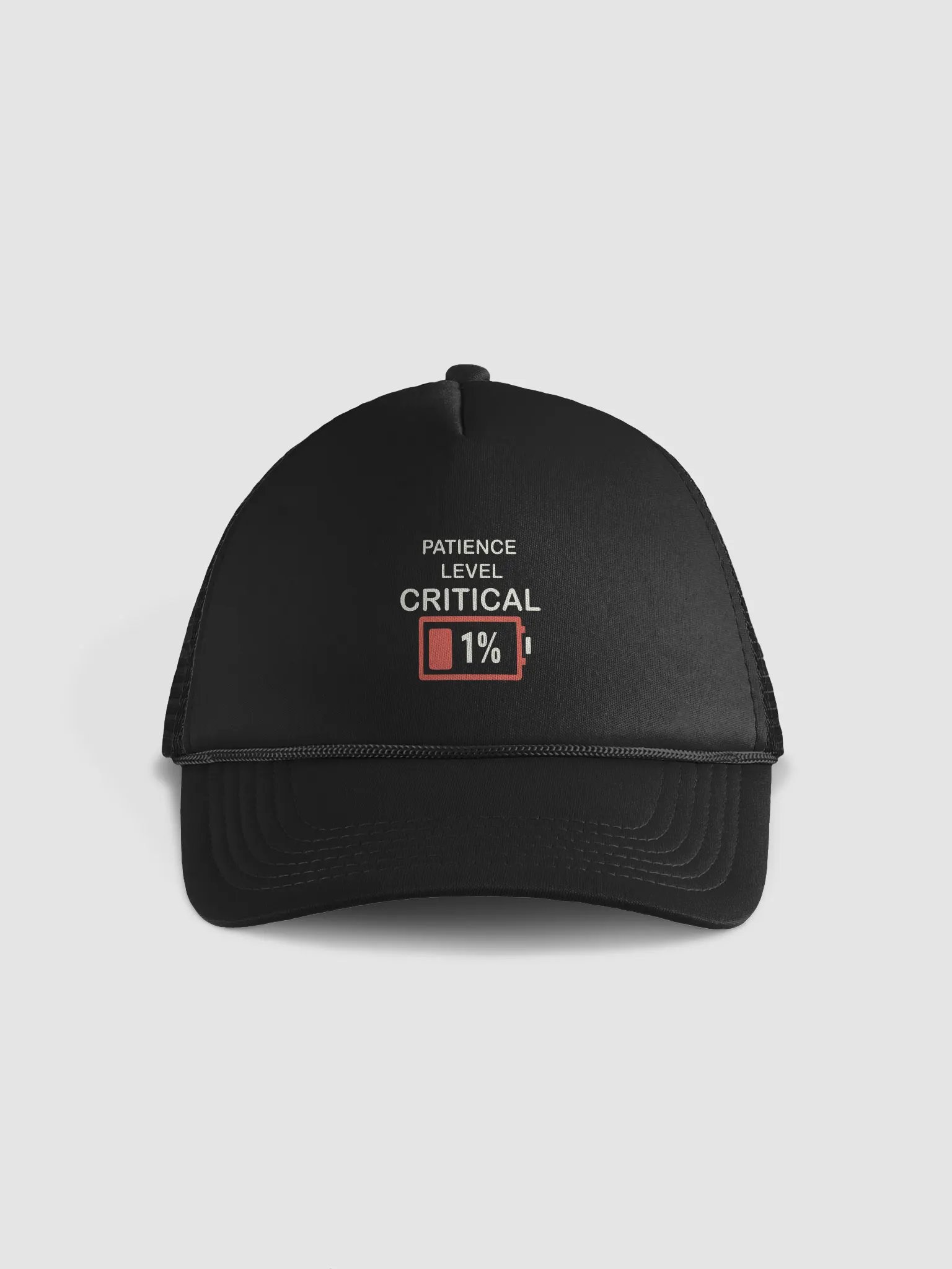 Patience Level Critical #Humorous Foam Trucker Cap - Black product image (1)