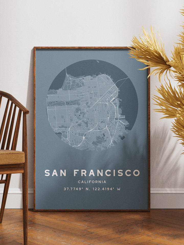 San Francisco Street Map Poster – Blue Minimalist Circular City Art product image (1)