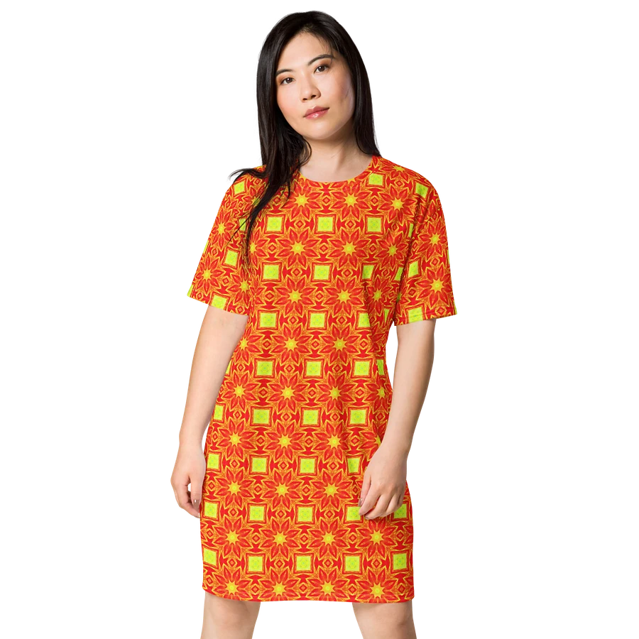 Abstract Repeating Orange Flower T Shirt Dress product image (1)
