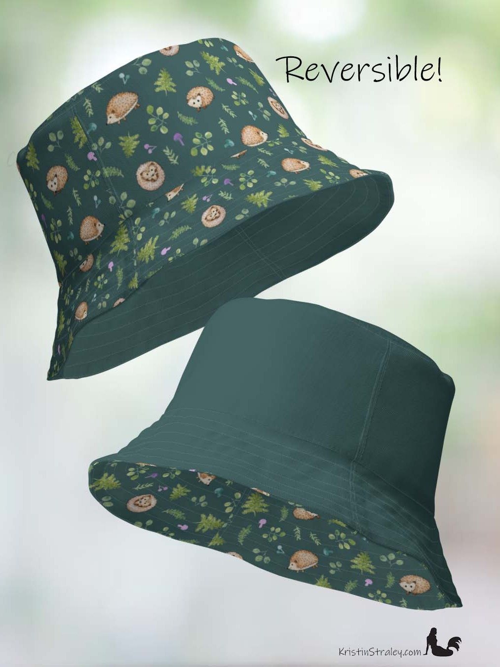 Hedgehogs Reversible Bucket Hat in Hedgehogs on Teal and Solid Teal product image (2)