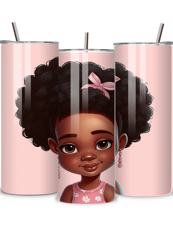 Adorable Afro Princess 20oz Skinny Tumbler with Metal Straw – Cute Pink Bow Design for Kids and Adults – Double-Walled Insulated Stainless Steel Tumbler for Hot & Cold Drinks product image (2)