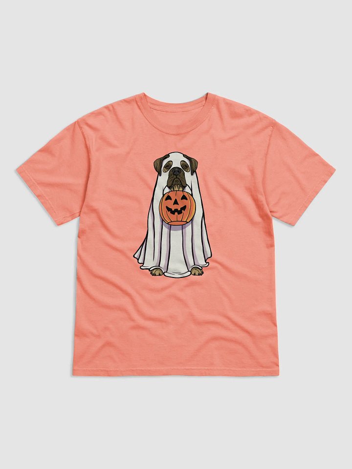 Funny Halloween Bullmastiff T-Shirt | Funny Bullmastiff Wearing a Ghost Costume and Holding a Pumpkin Basket product image (1)