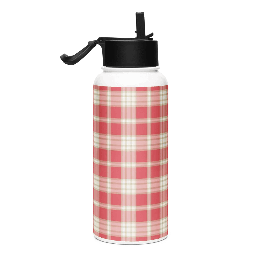 Coral Pink Plaid Water Bottle product image (1)