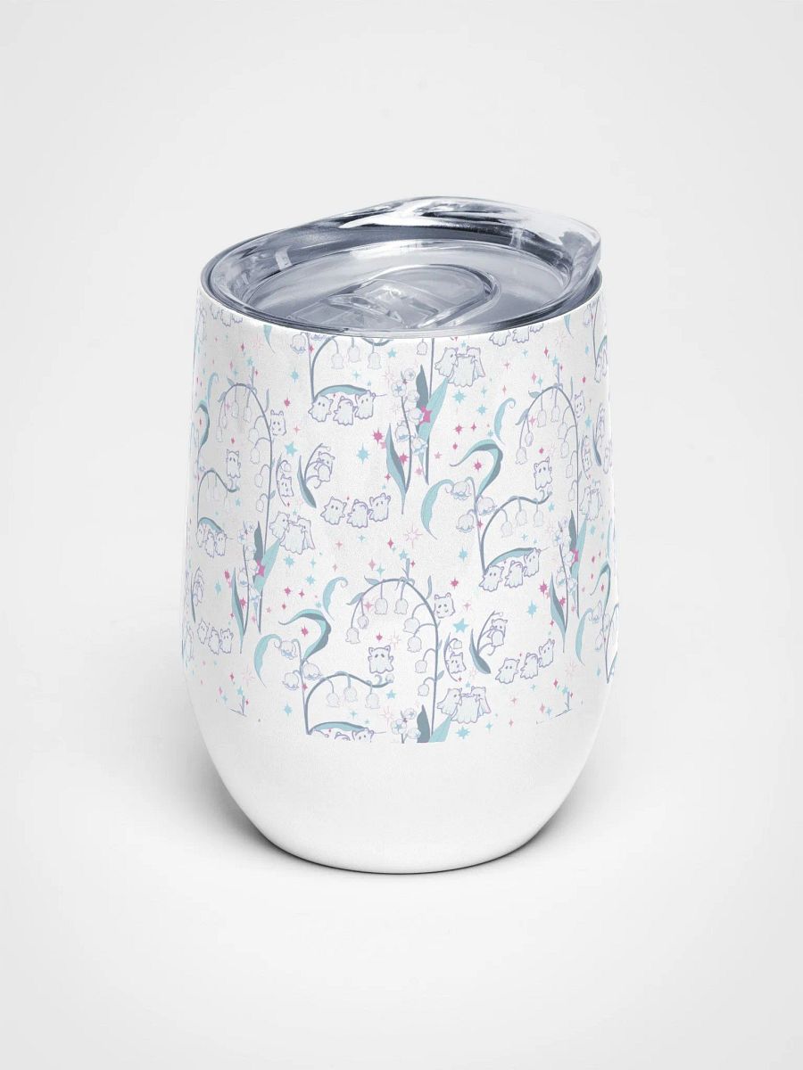 Kitty Ghost Garden of Dreams kawaii Lilies of the Valley Wine Tumbler-- Cute and Cozy on-the-go Sips (White) product image (1)
