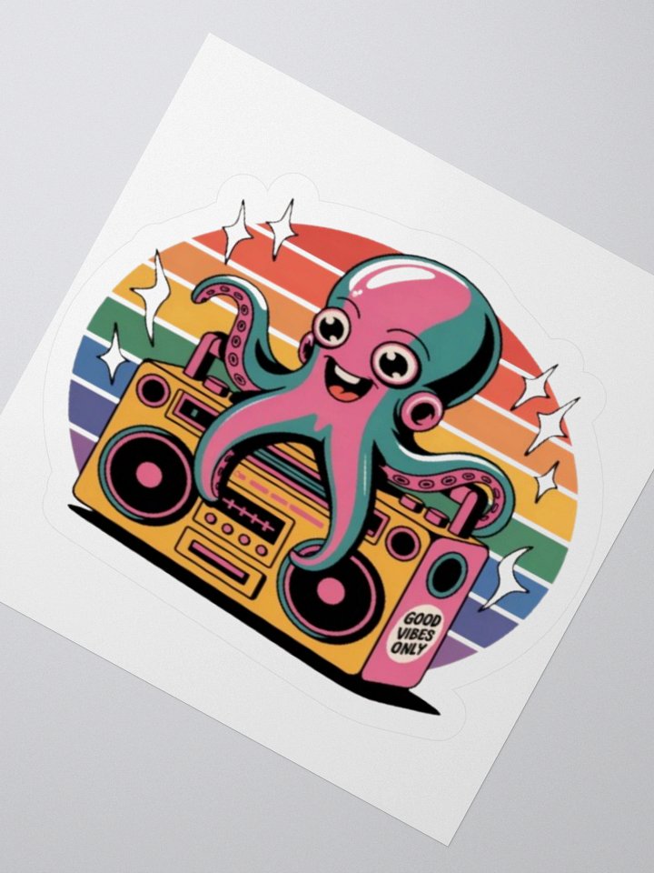 Retro 80s Octopus on Boombox Sticker - Good Vibes Only - Vibrant Rainbow Design product image (6)