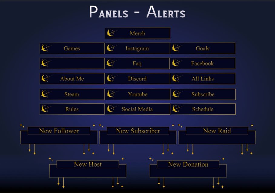 SIMPLE Dark STREAM OVERLAY Celestial, Dark overlay pack, Celestial Animated Overlay, Stream overlay pack, Black and gold Overla product image (2)