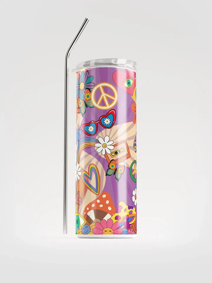 🌼 Boho Hippie Stainless Steel Tumbler | Eco-Friendly 20oz Cup with Reusable Straw product image (1)