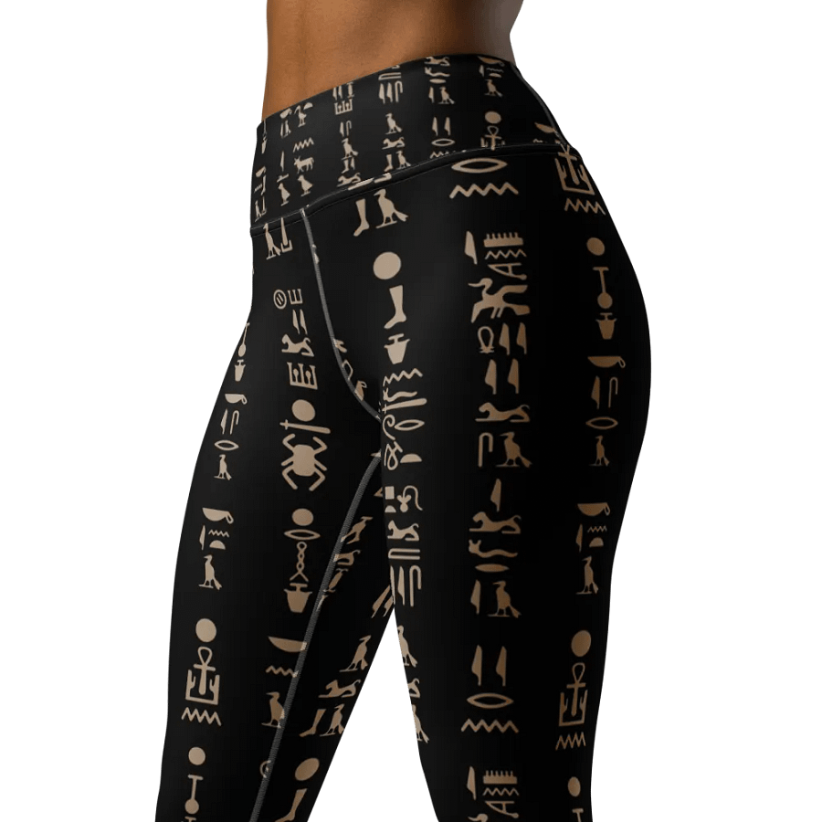 Isis Black Full Pattern Hieroglyphs Yoga Leggings product image (4)