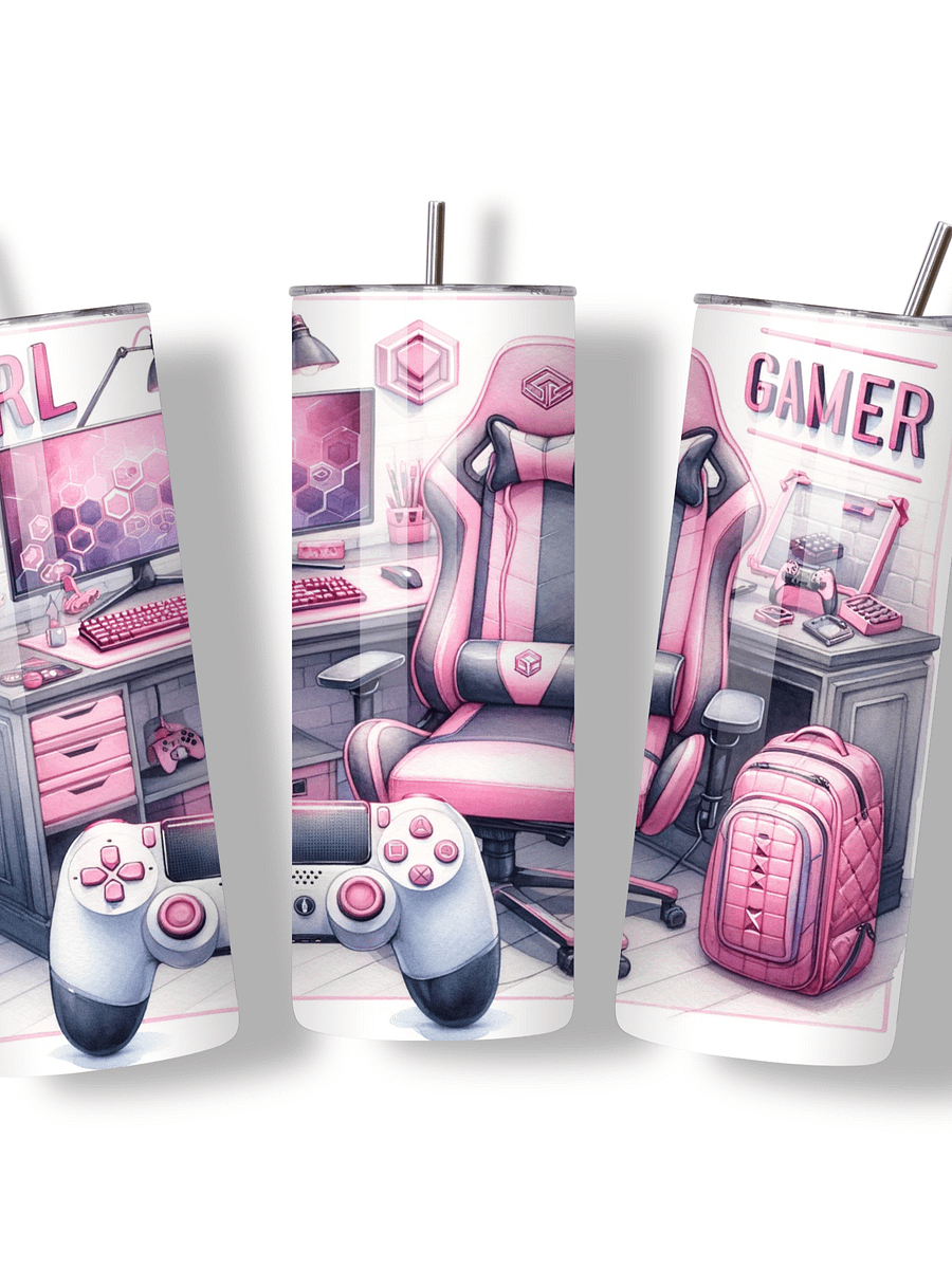 Girl Gamer 20oz Skinny Tumbler with Metal Straw – Stylish Pink Gaming Setup Design – Double-Walled Insulated Stainless Steel Tumbler for Hot & Cold Drinks, Perfect Gift for Female Gamers product image (3)