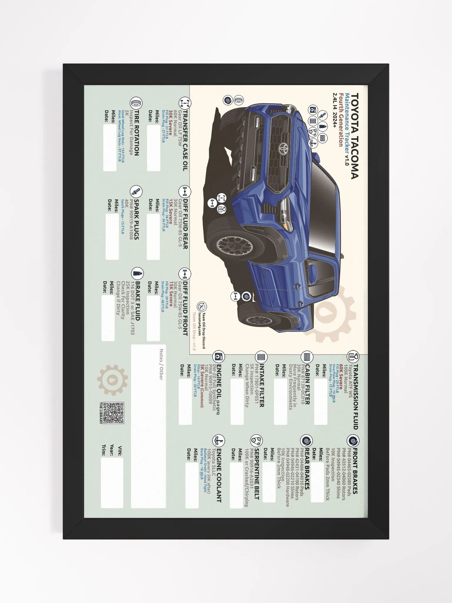 4TH GEN MAINTENANCE TRACKER V1.0 - Blue (FRAMED) product image (2)
