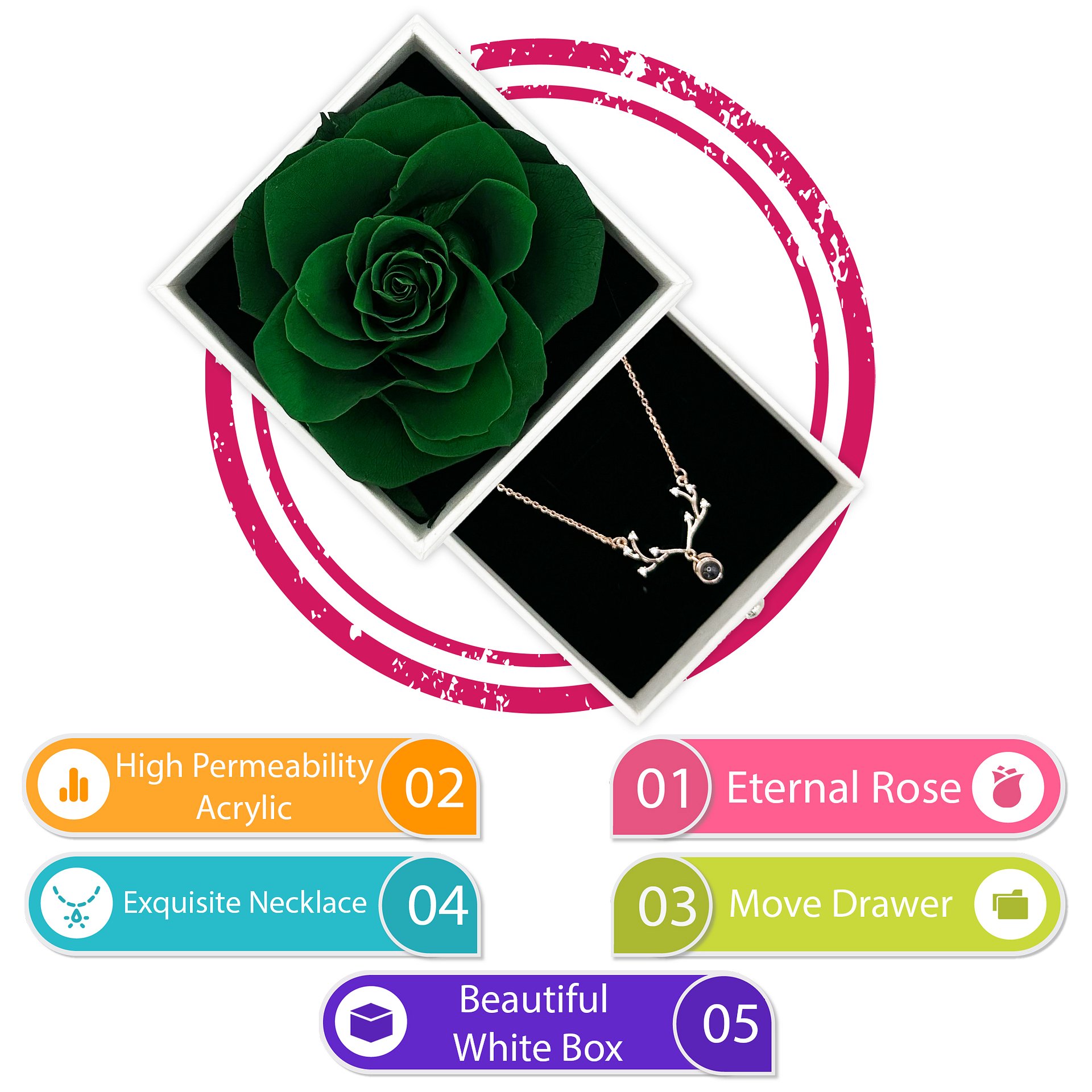 Eternal Rose Gift Box with "I Love You" Necklace (Green) product image (5)