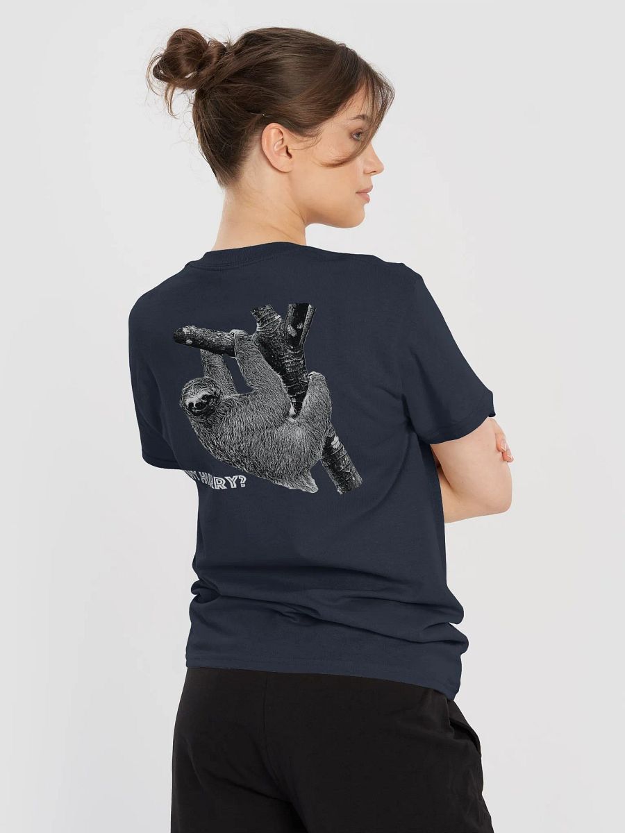 Lunch Therapy Logo Front - Sloth Why Hurry? on Back - Unisex Jersey Short Sleeve Tee product image (30)