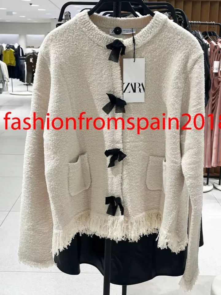 ZARA NEW WOMAN FRAYED KNIT CARDIGAN WITH BOWS ECRU S-XL 9598/139 product image (2)