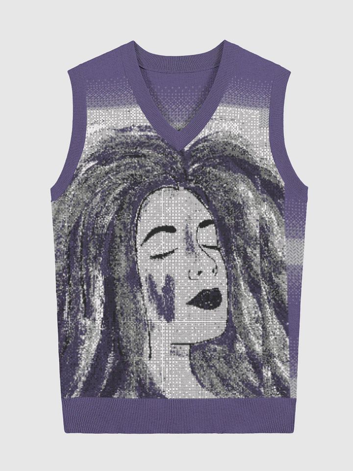 Dreaming girl (art by Dina R.) acrylic painting picture - Knitted V-Neck Vest product image (1)