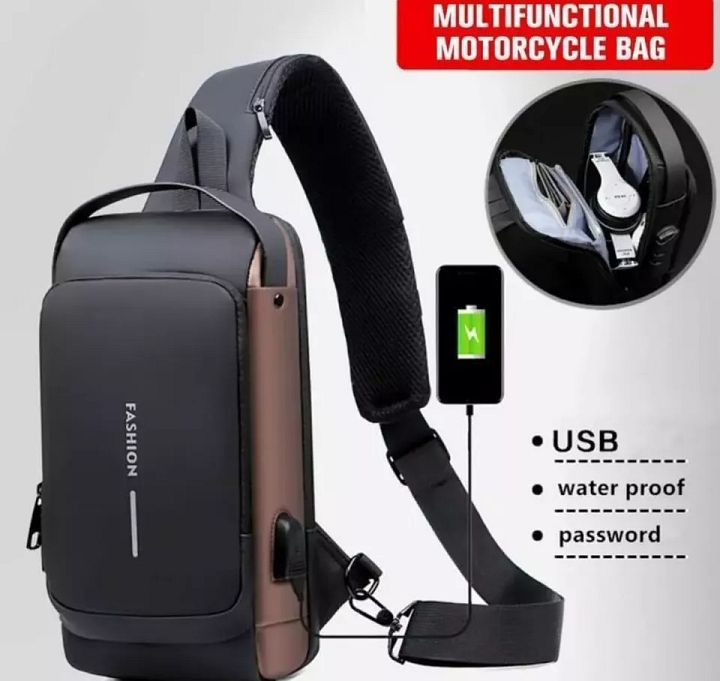 Newest Men Anti Theft Chest Bag Shoulder USB Charging Crossbody Package School product image (1)