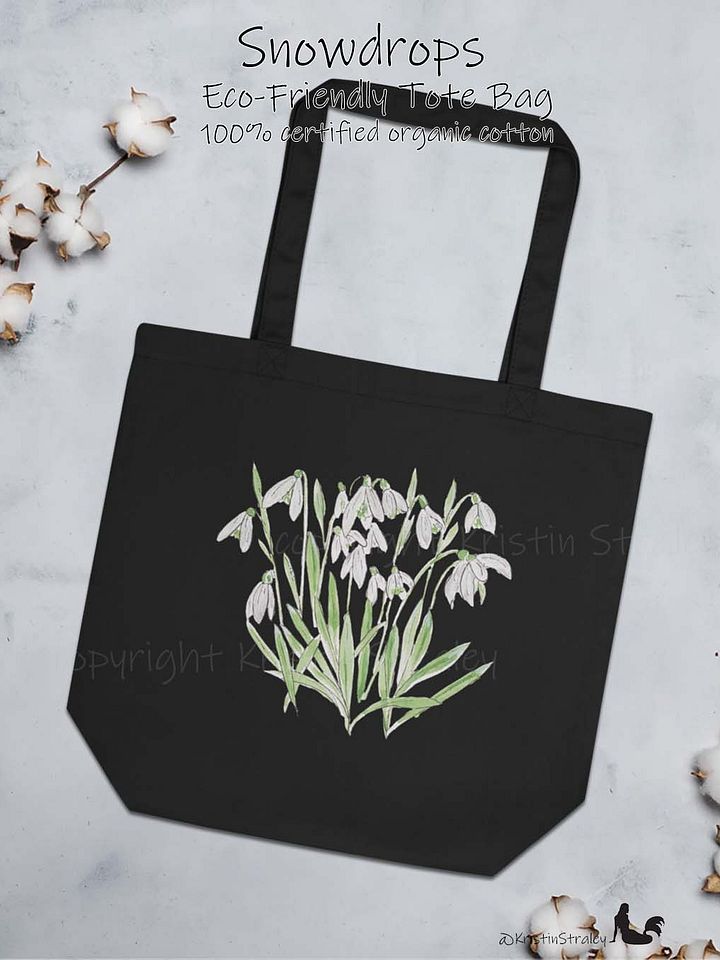 Snowdrop Watercolor and Ink Flowers Eco Cotton Tote Bag product image (2)