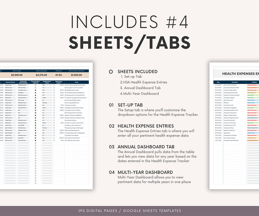 HSA Health Expenses Tracker & Annual Dashboard Spreadsheet product image (2)