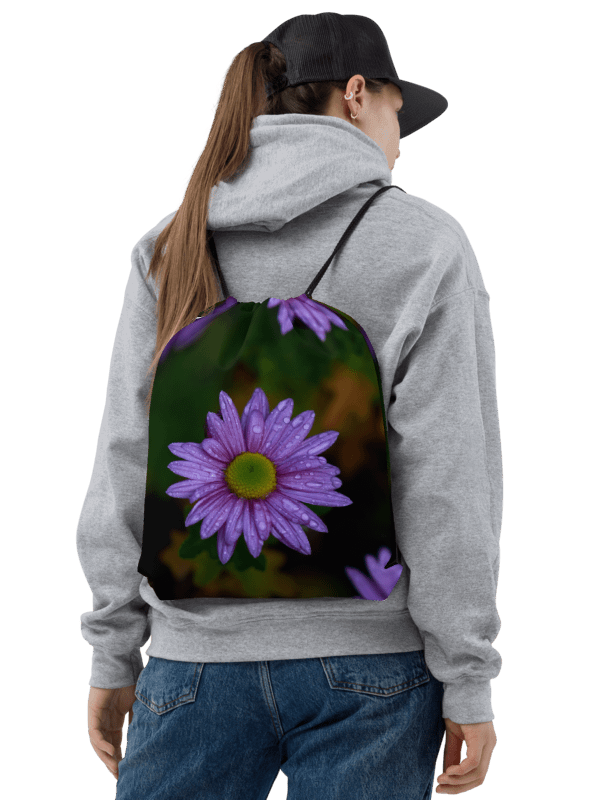 Rucksackbeutel mit Kordelzug - Rosa Blüte mit Tautropfen product image (2)