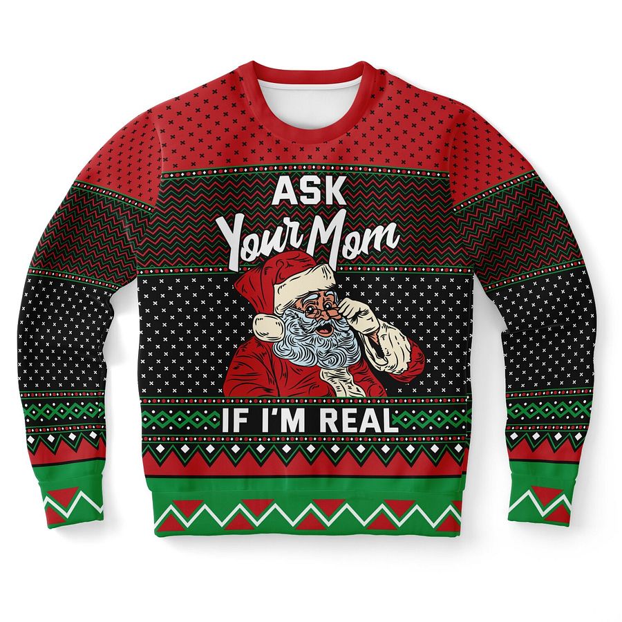 "Ask Your Mom If I'm Real" Funny Santa Christmas Sweatshirt | Unisex Holiday Humor Sweater | Christmas Party Outfit product image (9)