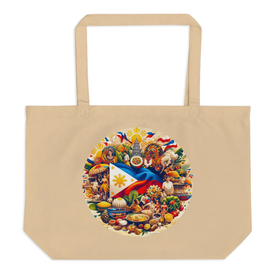 FILIPINO HERITAGE TOTE: VIBRANT PHILIPPINES CULTURE MOSAIC BAG VERSATILE USE (ONE-SIDED), ORGANIC CREAM WIDE TOTE BAG product image (3)