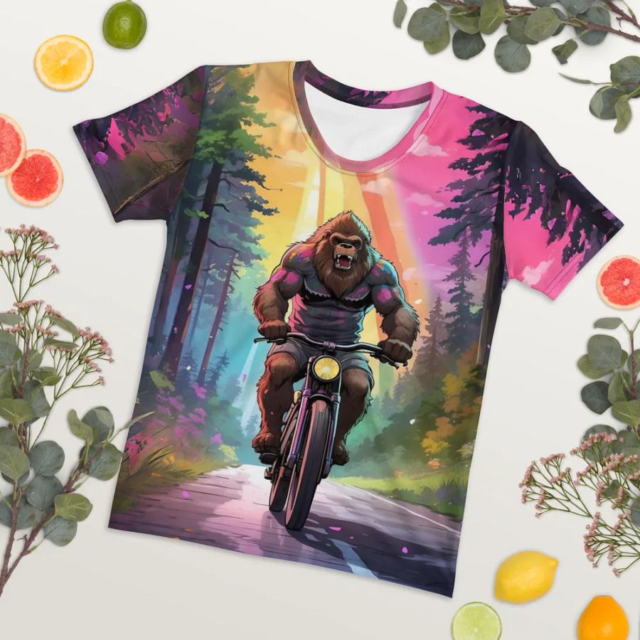 Bigfoot Riding a Motorcycle All Over Print T-shirt product image (7)