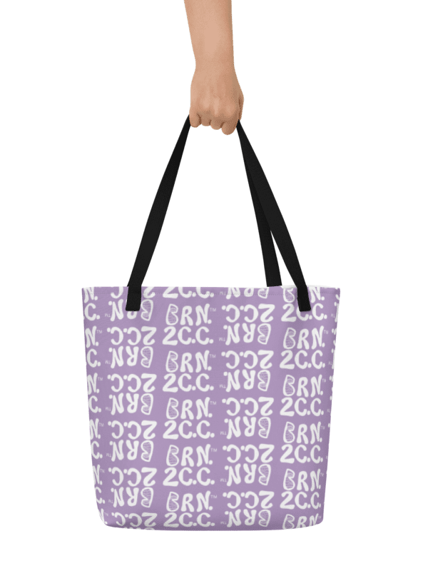 BRN.2C.C.™ | Large Tote Bag with Pocket | Coastal Classic | All-Over Logo Print | White Logo Repeat on East Side Lavender product image (10)