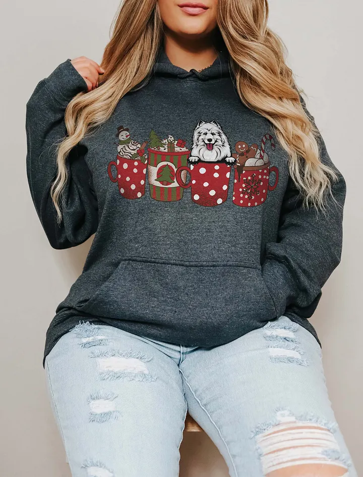 Cute Samoyed in a Christmas Cup Hooded Sweatshirt | Funny Christmas Pup in a Cup product image (1)