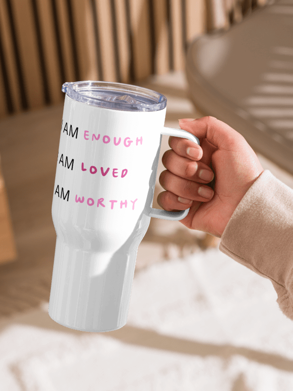 I am loved white travel mug product image (5)