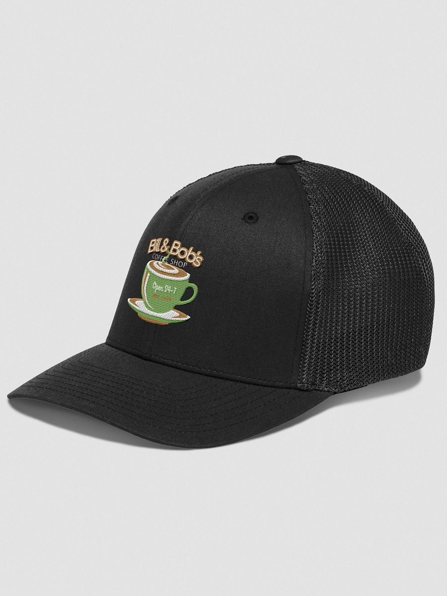 Bill & Bob's Coffee Shop Open 24/7 Trucker Hat, Kiwi Green Color Accent product image (3)