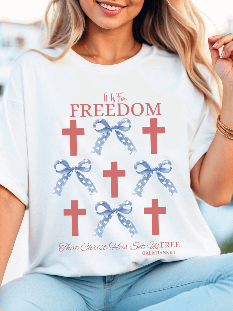 4TH Of July Bow Cross Patriotic White T-Shirt product image (3)