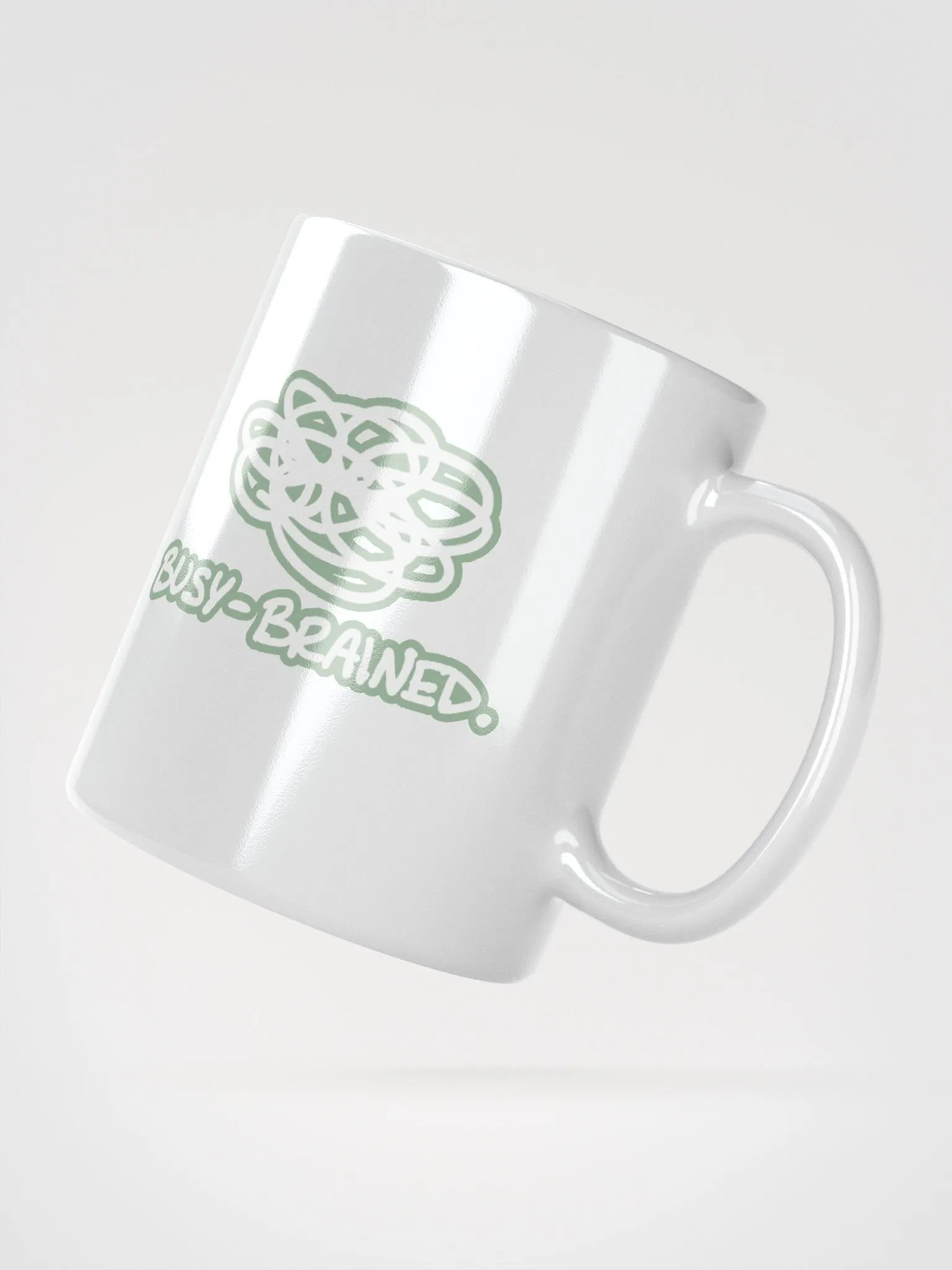 BUSY-BRAINED (lined design, #96B697) glossy white mug product image (4)