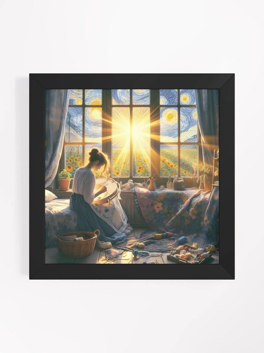 A Woman Sitting On A Window Sill With A Large Embroidery Hoop. product image (4)