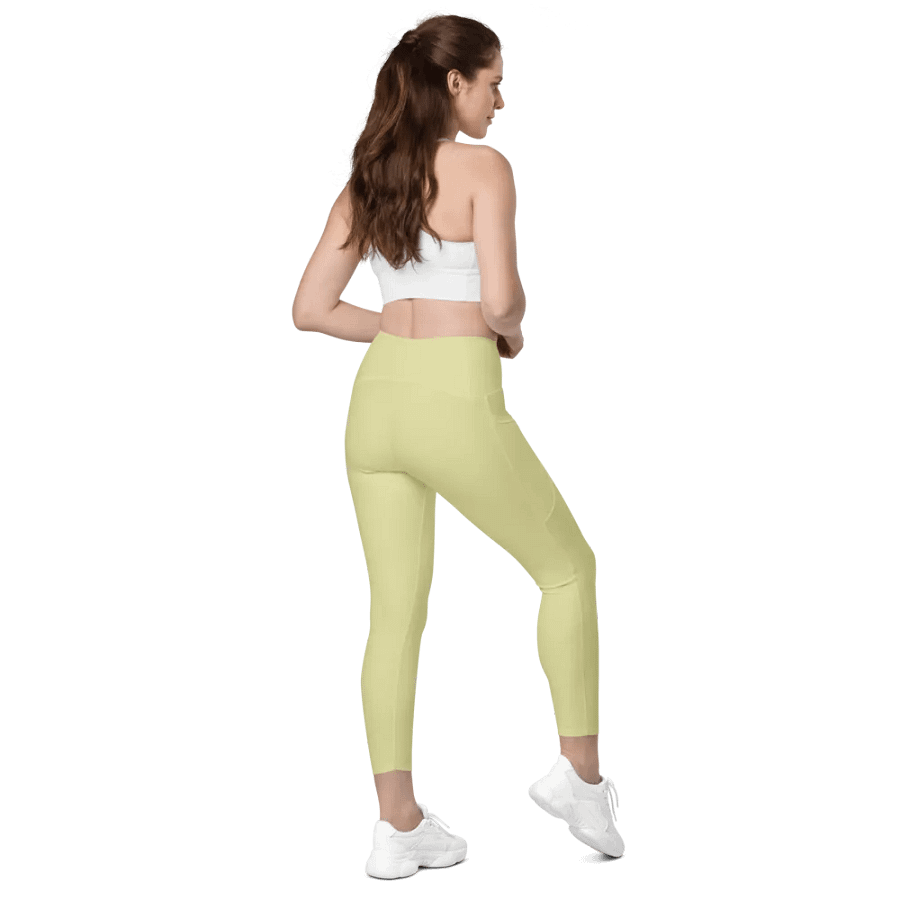 Plain Light Yellow True Summer Women's High Waisted Premium Crossover Leggings with Pockets by Treasure Pie product image (8)