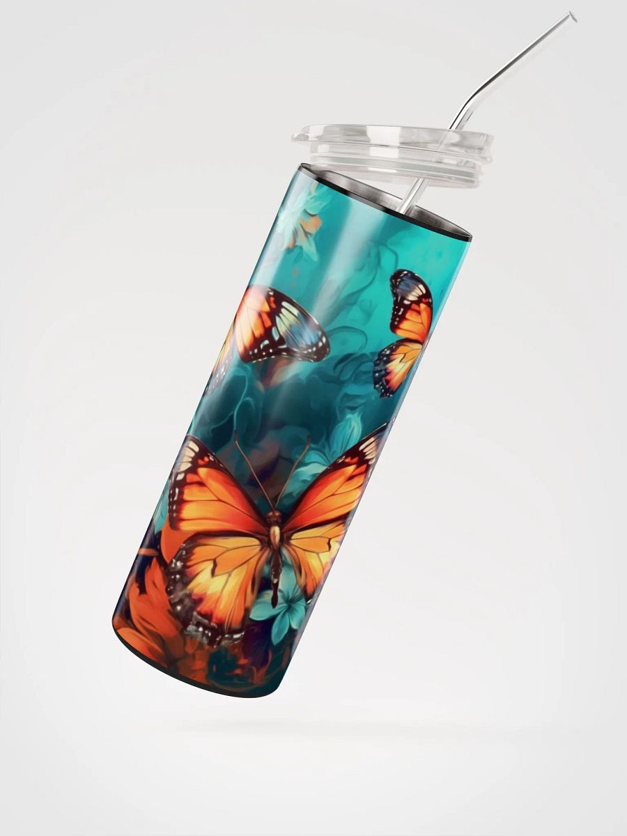 Vibrant Butterfly Stainless Steel Tumbler - Blue & Orange Delight! 🦋🧡💙 product image (2)