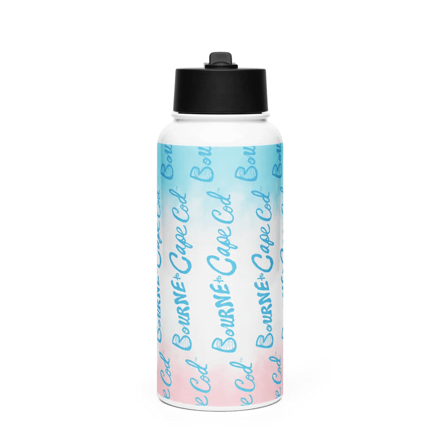 BOURNE to Cape Cod™ | Blue Logo Vertical Repeat | Stainless Steel Water Bottle | Iconic Pink, White & Blue product image (1)