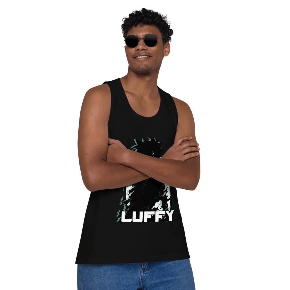 Shadowed Vigilance: LUFFY Anime Glitch Design Tank Top product image (12)