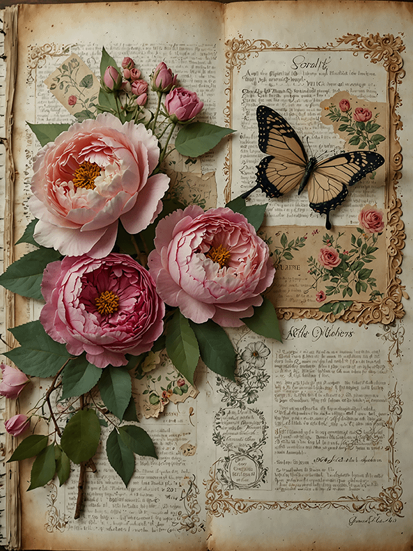 Set of 8 Antique Book Pages with Garden Roses No.R245 product image (4)