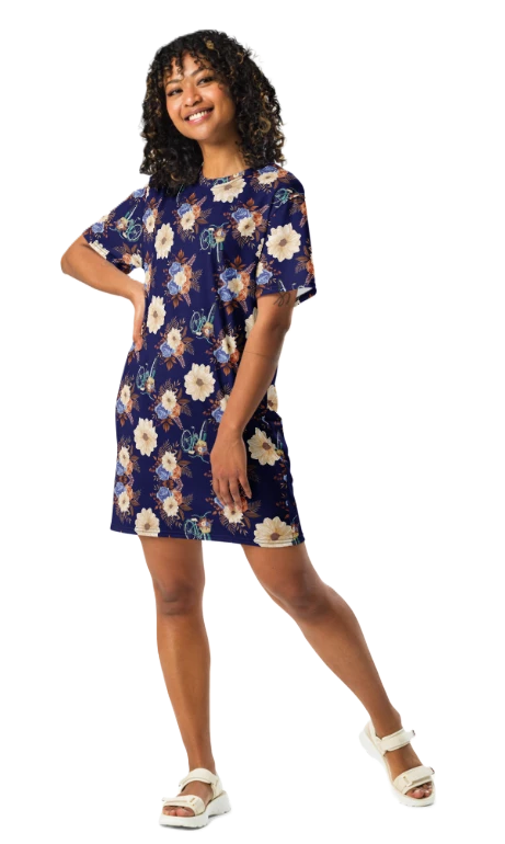 Vintage Vibes | Retro Blue Blossom and Bike T-Shirt Dress product image (1)