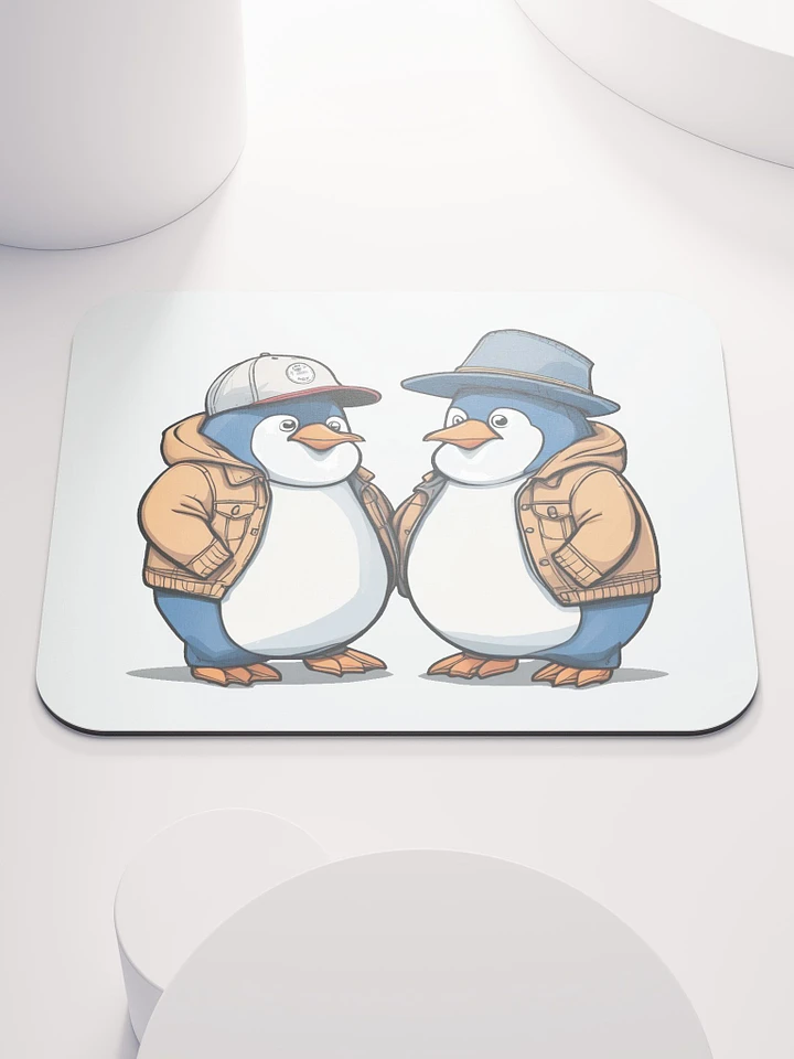 2 penguins wearing a coat and hats Mouse Mat product image (1)