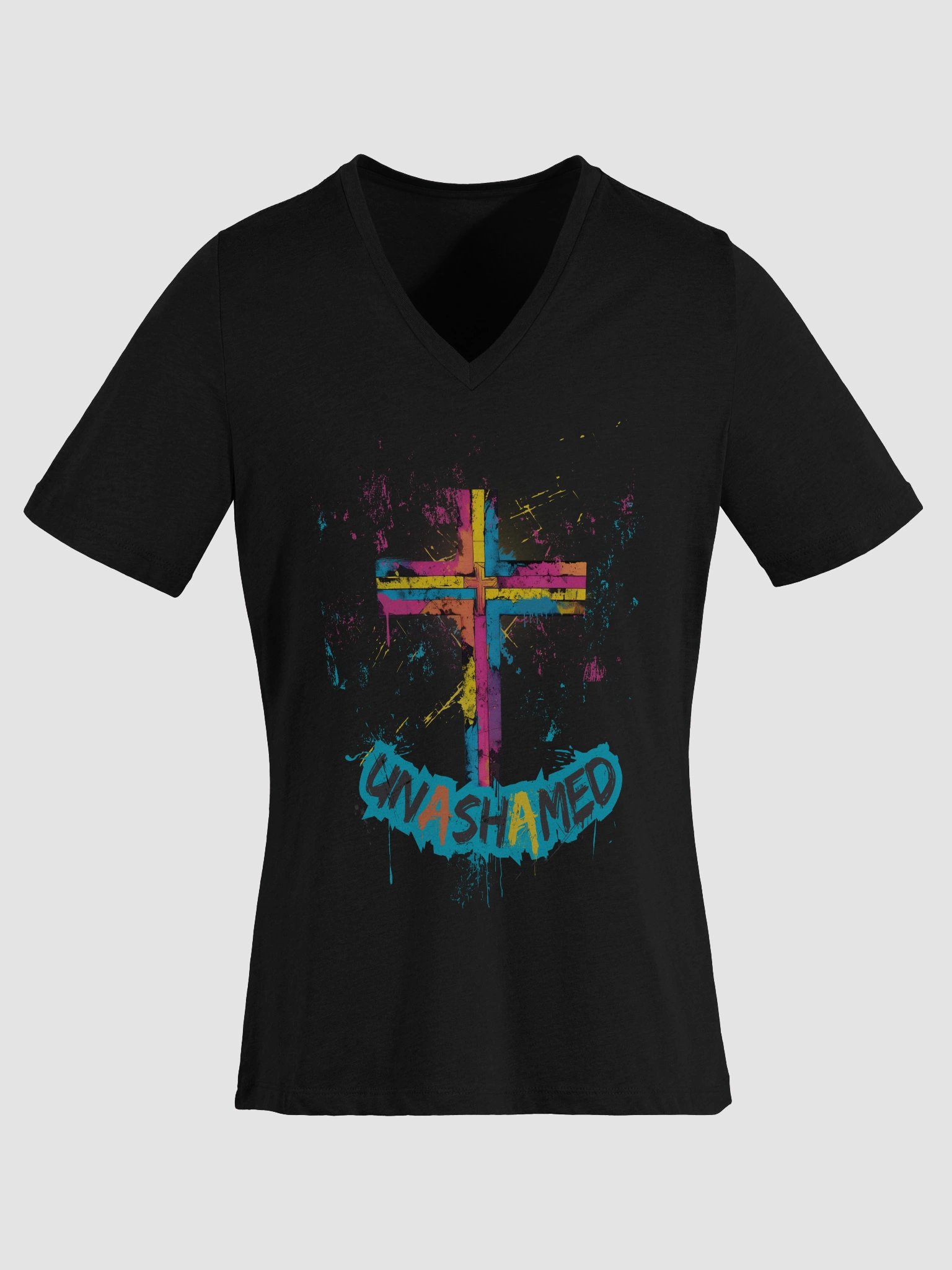 Unashamed Ro 1:16 Cross Women's V-Neck T-Shirt - Relaxed Bella + Canvas fit product image (49)