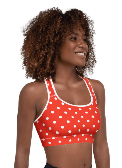 White Polka Dots on Red Padded Sports Bra product image (3)